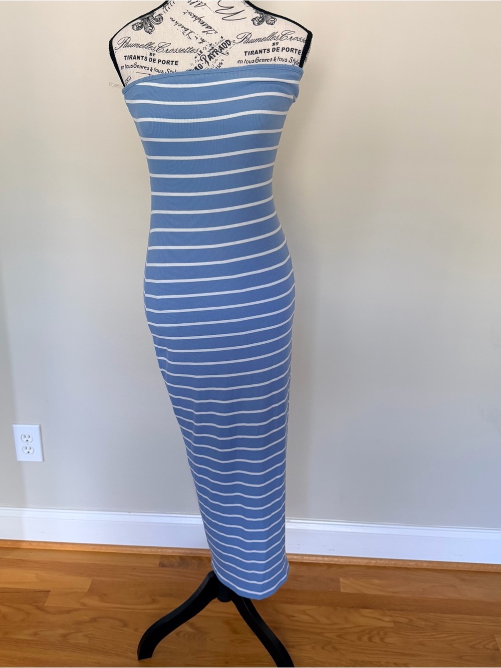 Marshalls Light Blue and White Strapless Maxi Dress